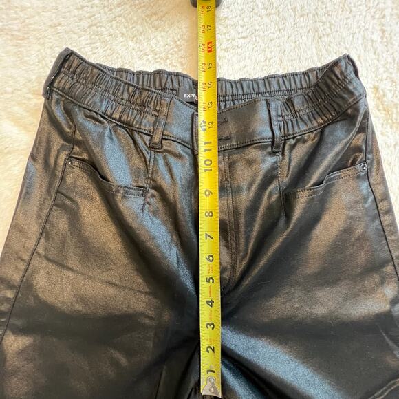 Express Women's Black Shiny Paratrooper Pants Size 10 Cinched Cuff Waxy Look - Picture 5 of 6